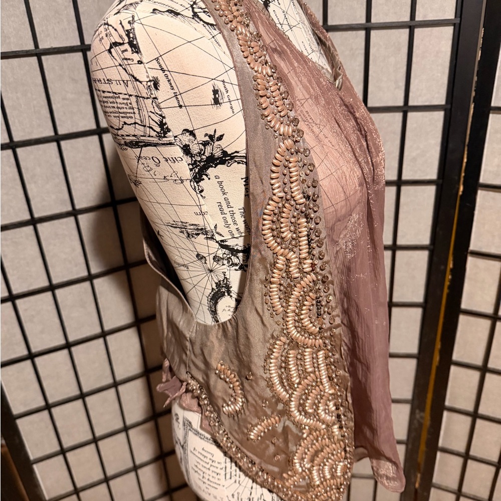 Ryu Vintage y2k Bead Embellish Western Fashion Pink and Brown Vest mesh panels